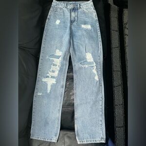 SHEIN Ripped Detail Bleach Wash Jeans